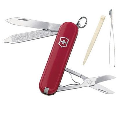Custom Victorinox Classic Swiss Army Knife - Red - Tweezers and Toothpick Out