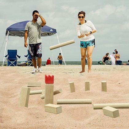 Custom Kubb Game - In Use at Beach