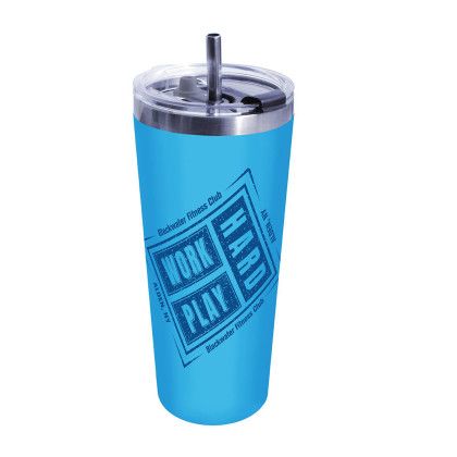 Custom 22 oz. Memphis Tumbler With Flip Top Lid & Stainless Steel Straw - Blue