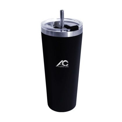 Custom 22 oz. Memphis Tumbler Flip Top Lid & Stainless Steel Straw, Engraved - Black