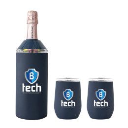 Custom Vinglace Wine Bottle Insulator & 2 Glass Gift Set - Navy
