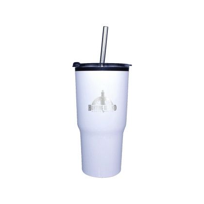 Custom 20 oz. Ares Tumbler with Stainless Straw/Flip Top Lid, Premium Laser Engraved - White