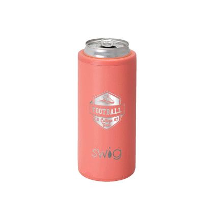 Custom Swig 12 oz. Skinny Matte Can Cooler, Premium Laser Engraved - Coral Orange