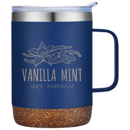 Custom Saratoga Powder Coated Cork Bottom Mug 12 oz - Navy Blue