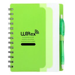 Custom 5" x 7" Recycled Dual Pocket Spiral Notebook w Pen - Lime