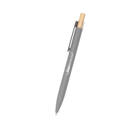 Custom Recycled Aluminum Pen With Bamboo Plunger - Gray