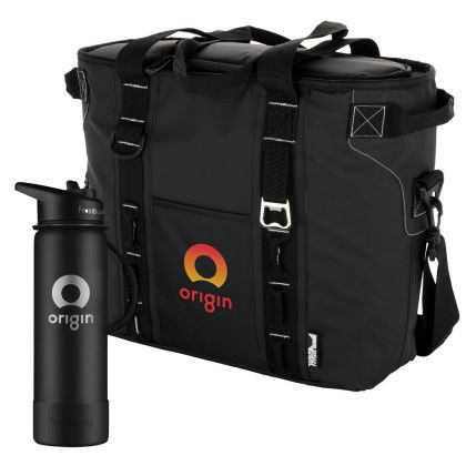Custom Urban Peak 24 Can Hinge Cooler - Frost Buddy Sports Bottle Gift Set - Black
