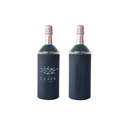 Custom Vinglace Wine Bottle Insulator - Navy - Front and Back