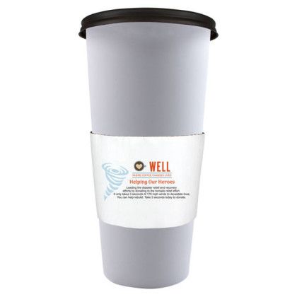 Custom Paper Coffee Sleeve, Full Color Digital - White - On Cup