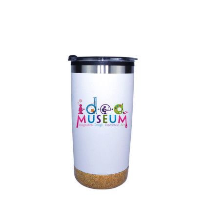 Custom Halcyon 20 oz. Cork Bottom Tumbler - Stainless Straw/Flip Top Lid, Full Color Digital - White