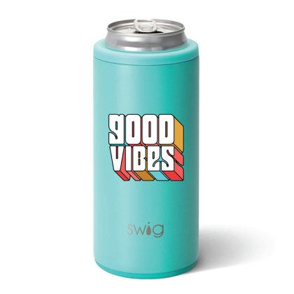 Custom Swig 12  oz. Skinny Matte Can Cooler, Full Color Digital - Matte Aqua