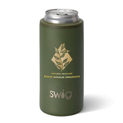 Custom Swig 12  oz. Skinny Matte Can Cooler, Full Color Digital - Olive Green