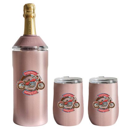 Custom Vinglace Wine Bottle Insulator & 2 Glass Gift Set - Rose Gold