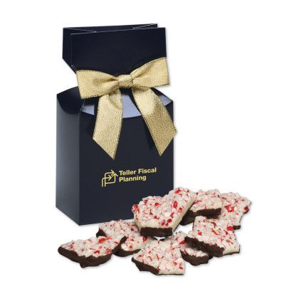 Custom Peppermint Bark in Navy Premium Delights Gift Box 