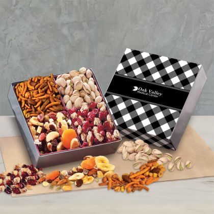 Custom Gift Box with Gourmet Treats with Black Plaid Sleeve
