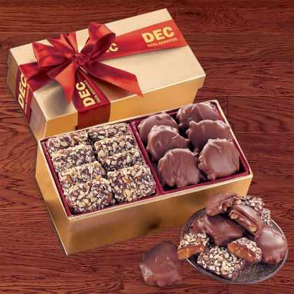 Custom Toffee & Pecan Clusters in Gold Gift Box