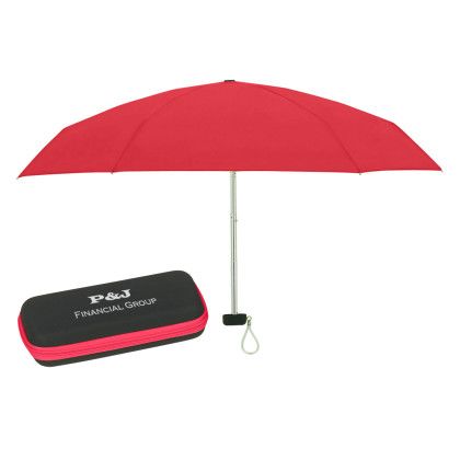 Custom 37" Arc Folding Travel Umbrella with Case - Red