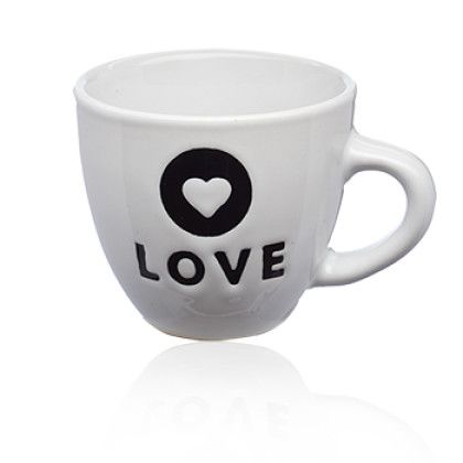 Custom 2 oz. Love is All Espresso Mugs - Back View with Default Engraving Custom 2 oz. Love is All Espresso Mugs - Back View with Default Engraving