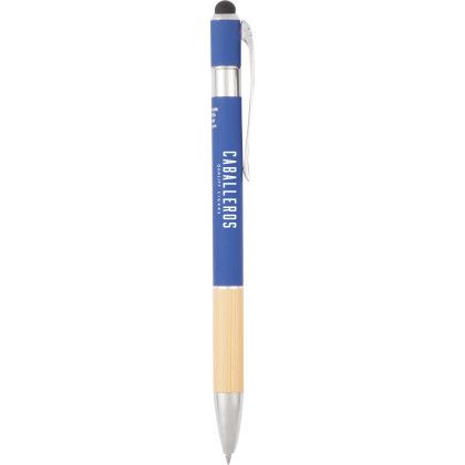 Custom Bamboo and Recycled Aluminum Soft Touch Ballpoint Stylus - Blue