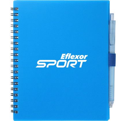 Custom 5.5" x 7" FSC Recycled Spiral Notebook w/ RPET Pen - Blue Custom 5.5" x 7" FSC Recycled Spiral Notebook w/ RPET Pen - Blue