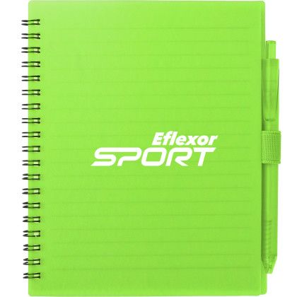 Custom 5.5" x 7" FSC Recycled Spiral Notebook w/ RPET Pen - Lime Custom 5.5" x 7" FSC Recycled Spiral Notebook w/ RPET Pen - Lime