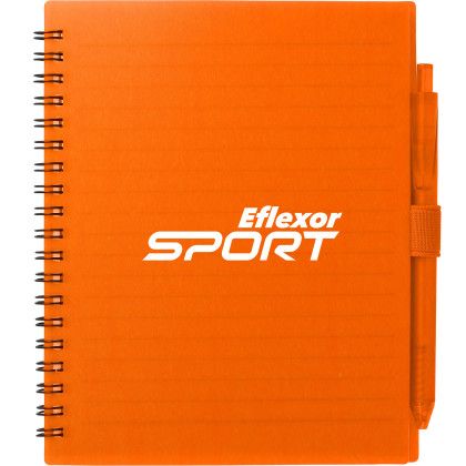 Custom 5.5" x 7" FSC Recycled Spiral Notebook w/ RPET Pen - Orange Custom 5.5" x 7" FSC Recycled Spiral Notebook w/ RPET Pen - Orange