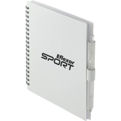 Custom 5.5" x 7" FSC Recycled Spiral Notebook w/ RPET Pen - White Custom 5.5" x 7" FSC Recycled Spiral Notebook w/ RPET Pen - White