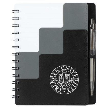Custom 5" x 7" Recycled Pace Spiral Notebook with Pen - Black