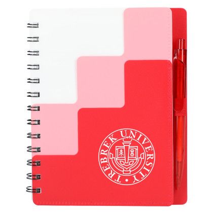 Custom 5" x 7" Recycled Pace Spiral Notebook with Pen - Red
