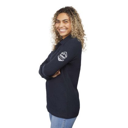 Custom Women's PALO Long Sleeve 100% Cotton Pique Polo - Navy - Arm Embroidery