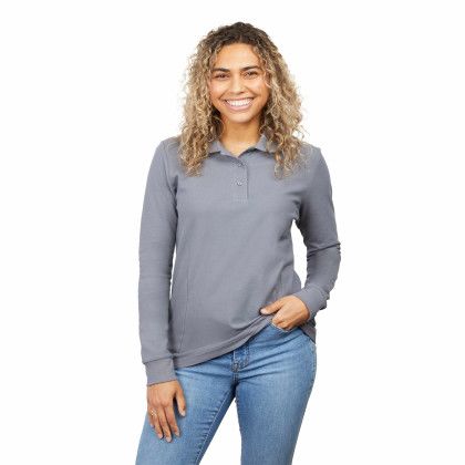 Custom Women's PALO Long Sleeve 100% Cotton Pique Polo - Steel Gray