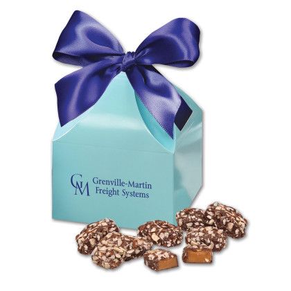 Custom English Butter Toffee in Robin's Egg Blue Classic Treats Gift Box - Blue Ribbon Custom English Butter Toffee in Robin's Egg Blue Classic Treats Gift Box - Blue Ribbon