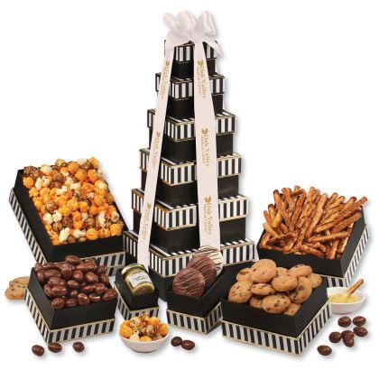 Custom Flavorful Delights Gift Tower - White Ribbon Custom Flavorful Delights Gift Tower - White Ribbon