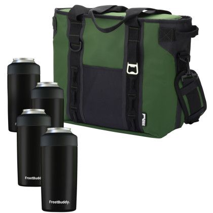 Custom Urban Peak 24 Can Hinge Cooler - 4 Frost Buddy Koozies Gift Set - Green