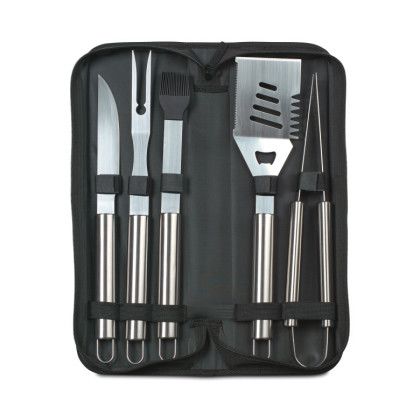 Custom Grill Master BBQ Tool Set - Black - Interior with Tools