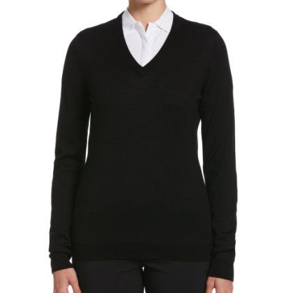 Custom Ladies V-Neck Merino Sweater - Black Ink