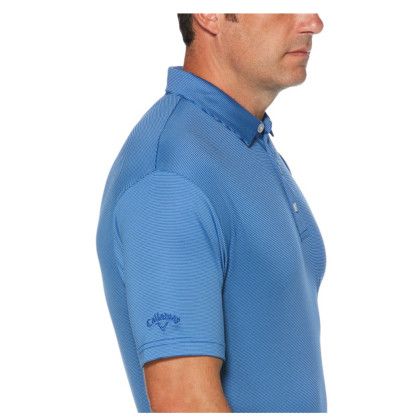 Custom Callaway Men's Fine Line Stripe Polo - Surf the Web - Side View with Callaway Logo