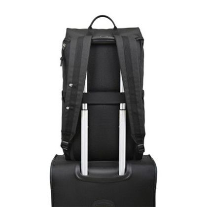 Custom American Tourister Embark Laptop Backpack - Black - On Luggage Trolley Custom American Tourister Embark Laptop Backpack - Black - On Luggage Trolley