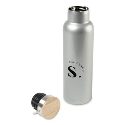 Custom Aviana Metallics Double Wall Stainless Steel Bottle - 20 Oz. - Metallic Silver - Lid Off