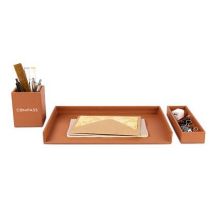 Custom Easton 3 Piece Desktop Organizer Set - Cognac 