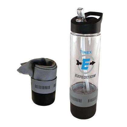 Custom 17 oz. Co-Poly Bottle with Cooling Towel, Full Color Digital - Gray