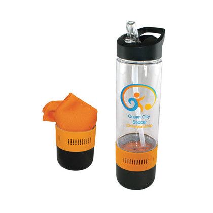 Custom 17 oz. Co-Poly Bottle with Cooling Towel, Full Color Digital - Orange