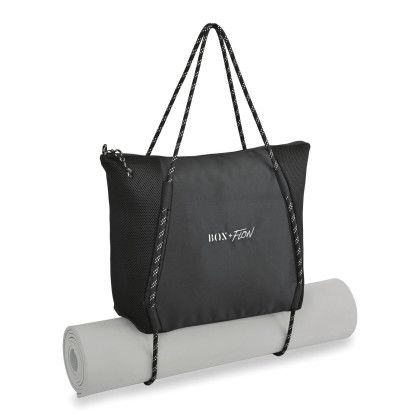 Custom Revive Mesh Zippered Tote - Black - Holding Yoga Mat (Mat Not Included)