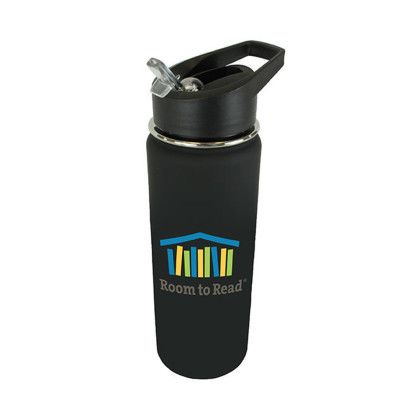 Custom Halcyon 20 oz. Sports Bottle with Flip Straw Lid, Full Color Digital - Black