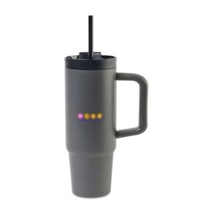 Custom Adrian Travel Tumbler with Straw - 30 Oz. - Dark Grey