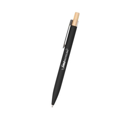 Custom Recycled Aluminum Pen With Bamboo Plunger - Black