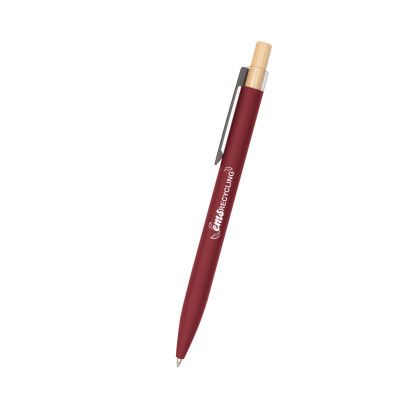 Custom Recycled Aluminum Pen With Bamboo Plunger - Burgundy
