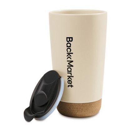 Custom Valo Ceramic Tumbler - 16 Oz. - Bone - Lid Off