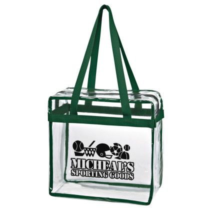 Custom Clear EVA Tote Bag With Zipper - Clear/Forest Green
