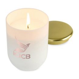 Custom Be Home Cora Blown Glass Candle - White/Fresh Bamboo - In Use